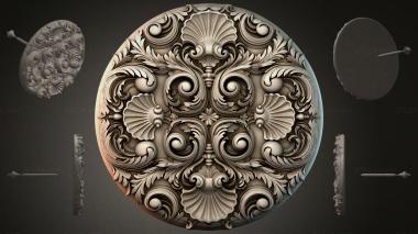 Round decor, rosettes Round rosette with scrolls and shells 3d model