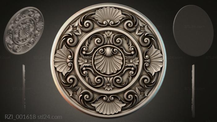 Ceiling rosette with scrolls and shells 3d STL model