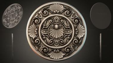 Round decor, rosettes Ceiling rosette with scrolls and shells 3d model