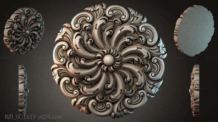 Rosette with swirls and a central sphere 3d STL model