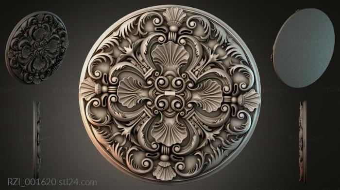 Round medallion with volutes and shells 3d STL model