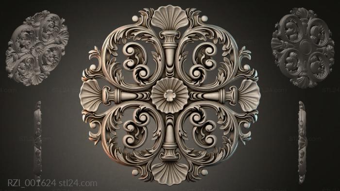 Square rosette with symmetrical volutes and shells 3d STL model