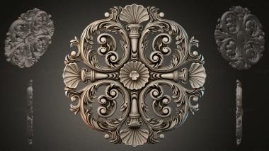 Round decor, rosettes Square rosette with symmetrical volutes and shells 3d model