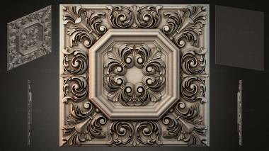 Round decor, rosettes Square ceiling panel with volutes and a central medallion 3d model