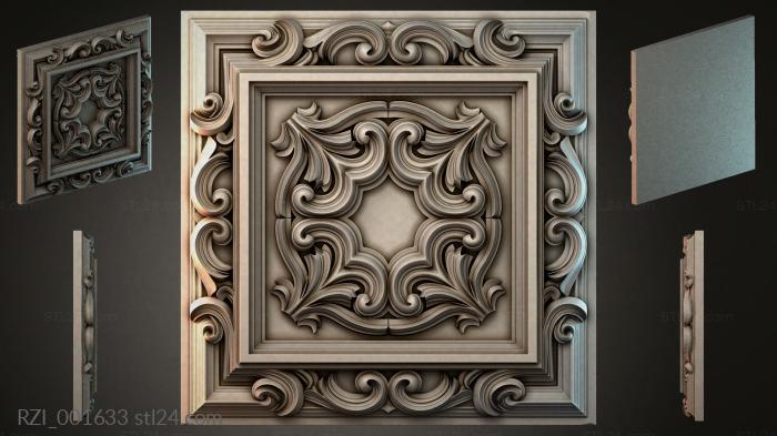 Square panel with volutes and spiral ornament 3d STL model