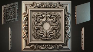 Round decor, rosettes Square panel with volutes and spiral ornament 3d model