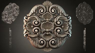 Round decor, rosettes Classic carved medallion with volutes and shells 3d model