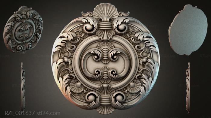 Round decor, rosettes (Round rosette with scroll and acanthus leaves, RZI_001637) 3D models for cnc