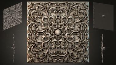 Round decor, rosettes Square panel with symmetrical floral ornament and central sphere 3d model