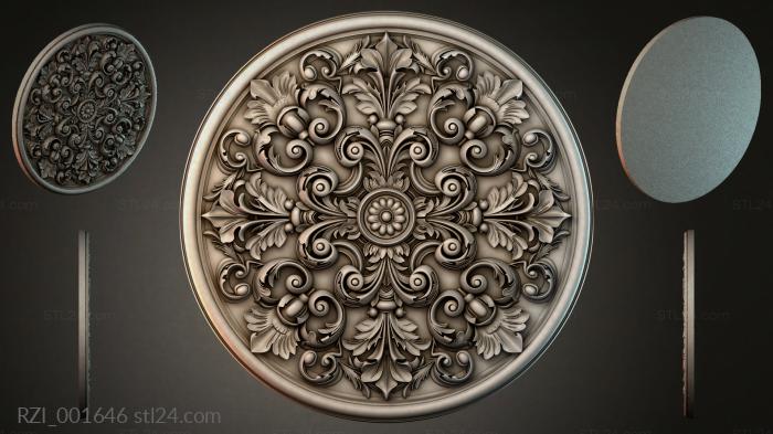 Round rosette with floral ornament and spiral curls 3d STL model