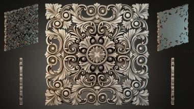 Round decor, rosettes Square carved panel with scrolls and a central flower 3d model