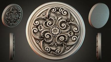 Round decor, rosettes Round panel with volutes and a central flower 3d model