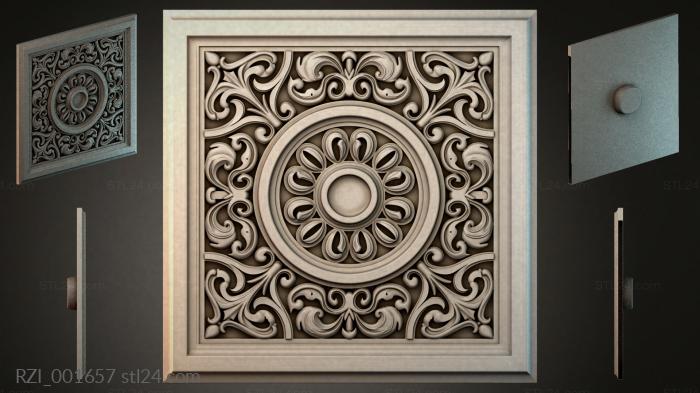 Square panel with round rosette and volutes 3d STL model