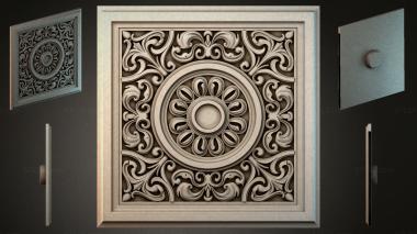 Round decor, rosettes Square panel with round rosette and volutes 3d model