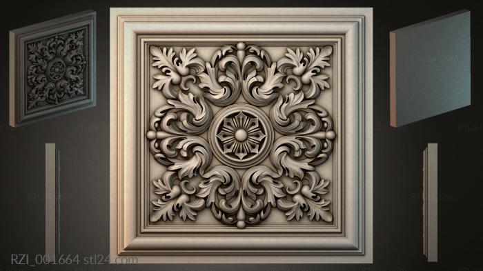 Coffered caisson with acanthus relief carving and a central rosette motif 3d STL model