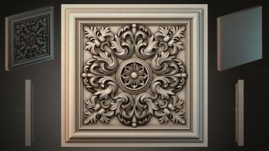 Round decor, rosettes Coffered caisson with acanthus relief carving and a central rosette motif 3d model