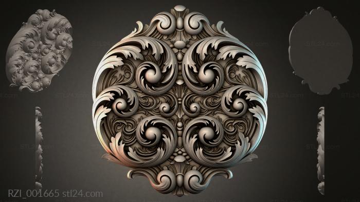 Round panel with scrolls and volutes in the Renaissance style 3d STL model