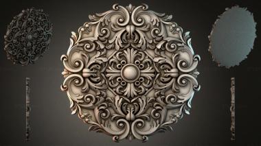 Round decor, rosettes Bas-relief rosette with volutes and a central rosette 3d model