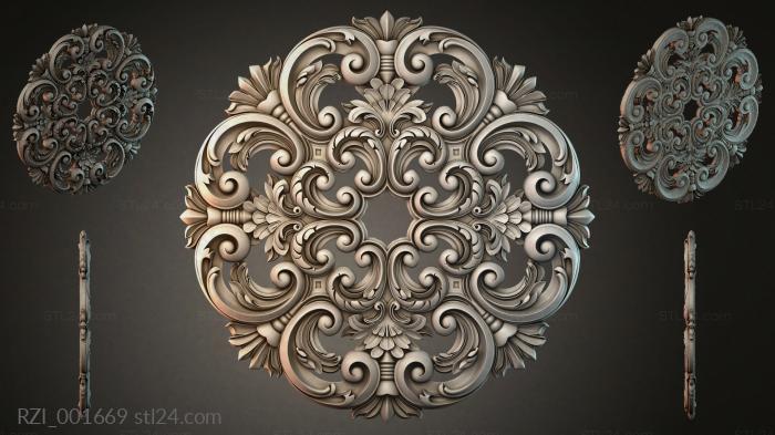 Volute rosette with acanthus and palmettes 3d STL model
