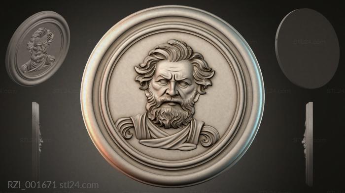 Classic style medallion with a bearded man 3d STL model