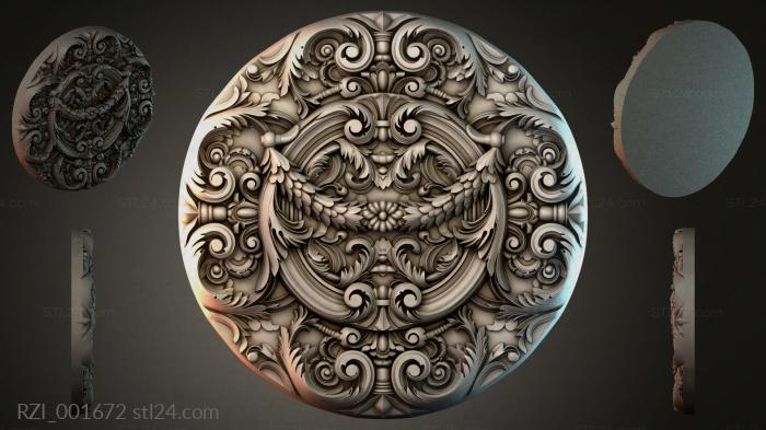 Round rosette with scrolls and baroque leaves 3d STL model