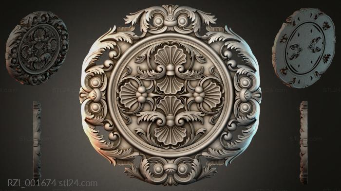 Round rosette with fan-shaped shells and spiral scrolls 3d STL model