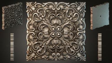 Round decor, rosettes Square panel with volutes and acanthus leaves 3d model
