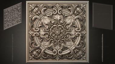 Round decor, rosettes Square bas-relief with acanthus and spiral curls 3d model
