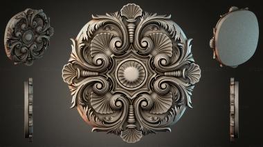 Round decor, rosettes Baroque cartouche with shell scrolls and a central medallion 3d model