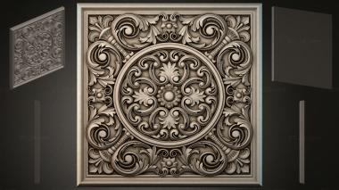 Round decor, rosettes Square panel with a round medallion and spiral ornament 3d model