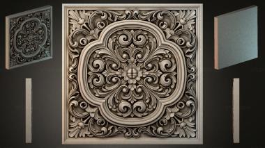Round decor, rosettes Panel with a curly ornament and a central flower 3d model
