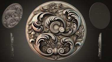 Round decor, rosettes Round rosette with acanthus scrolls and floral motifs 3d model