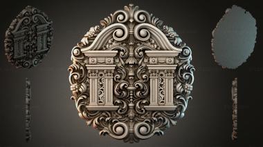 Round decor, rosettes Classic architectural cartouche with volutes and columns 3d model