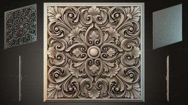 Round decor, rosettes Renaissance style panel with volutes and a central sphere 3d model