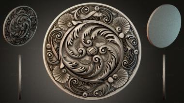 Round decor, rosettes Round carved rosette with curling leaves and spirals 3d model