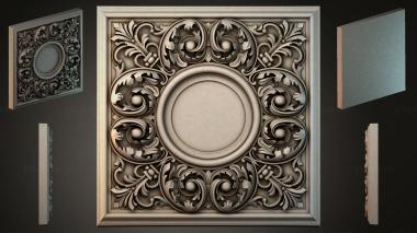 Round decor, rosettes Square panel with a round rosette and acanthus ornament 3d model