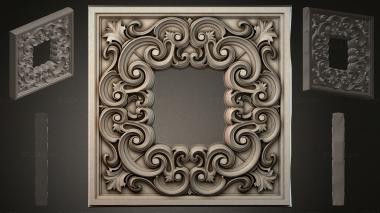 Round decor, rosettes Architectural frame with scrolls and floral ornament 3d model