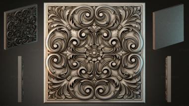 Round decor, rosettes Square panel with symmetrical spirals and a central flower 3d model