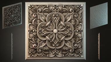 Round decor, rosettes Panel with symmetrical floral ornament and interweaving 3d model
