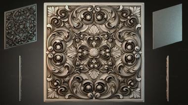 Round decor, rosettes Square panel with volutes and floral rosettes 3d model