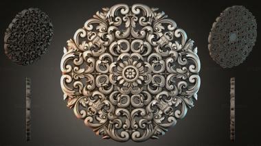 Round decor, rosettes Round carved rosette with grapevine and central flower 3d model