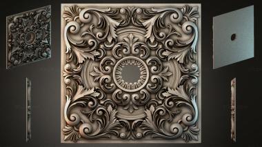 Round decor, rosettes Square panel with acanthus volutes and a central medallion 3d model