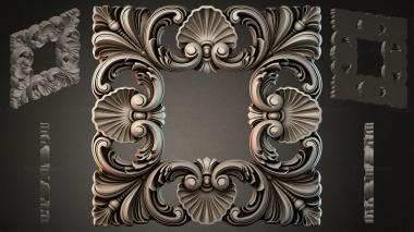 Round decor, rosettes Square architectural ornament with volutes and shells 3d model