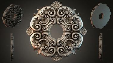 Round decor, rosettes Classic square medallion with scrolls and shells 3d model