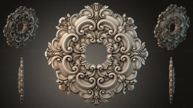 Round decor, rosettes Rocaille rosette with curls and leaves 3d model