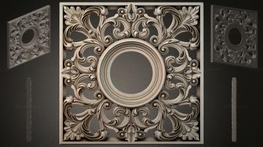 Round decor, rosettes Square frame with round medallion and scrollwork 3d model