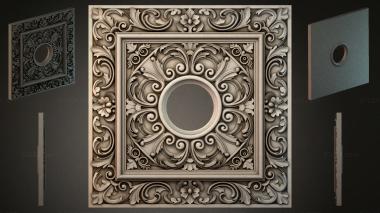 Round decor, rosettes Square panel with a round medallion and volute scrolls 3d model