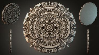 Round decor, rosettes Round carved rosette with floral ornament 3d model