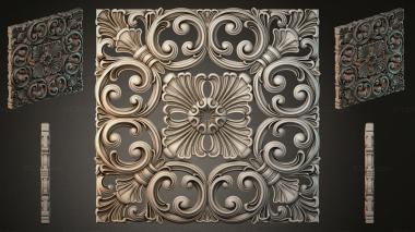 Round decor, rosettes Square panel with volutes and a central floral medallion 3d model
