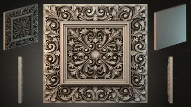 Round decor, rosettes Square panel with volutes and acanthus leaves 3d model